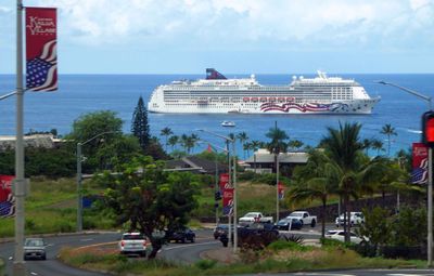 NCL Pride of America anchored on the Kona side of the Big Island of Hawaii