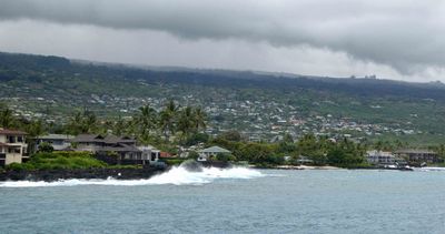 Waves breaking on shore of Kona, Hawaii