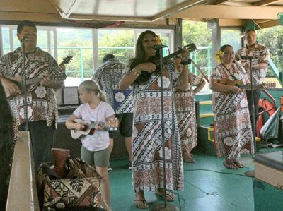 The Smith Family provieds entertainment aboard a riverboat on the Wailua River in Kauai