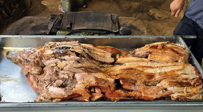 Pig ready to eat at Luau in Kauai