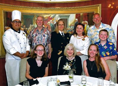 Officers Dinner with Ship's Nurse, Cruise Director, and Head Chef
