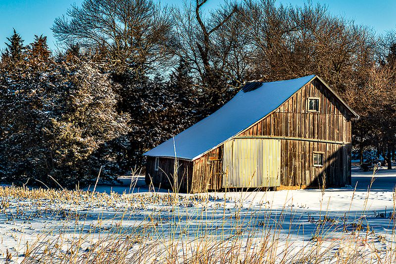 The day after a snow storm has passed, the sun comes out and the skies are a brilliant blue! In the cold winter day everything seems so sharp and clear especially true on a farm.

An image may be purchased at edward-peterson.pixels.com/featured/clear-sky-and-barn-ed...
