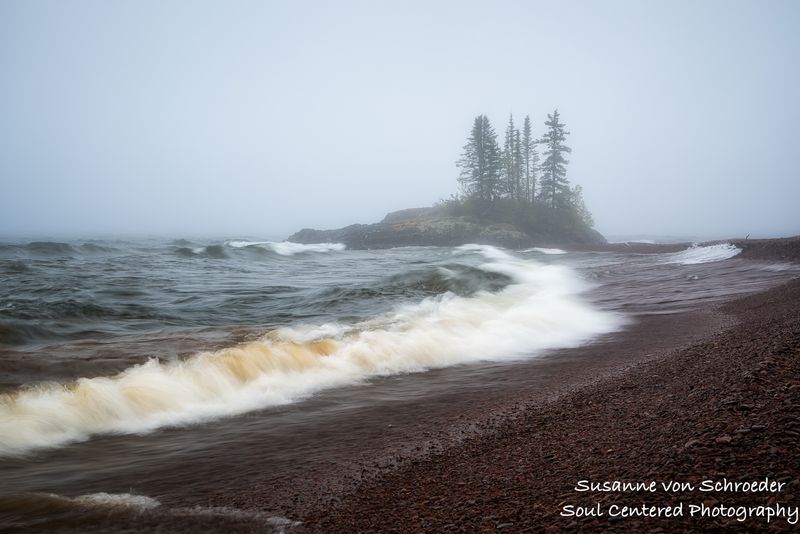 Foggy day at the Tombolo, Lake Superior 1