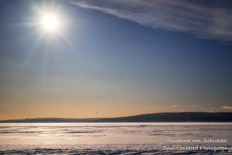 Ice road between Bayfield and Madeline Island, with eagles