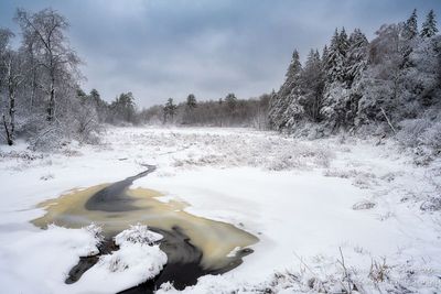 Snow covered landscape & creek, Ice & snowstorm 