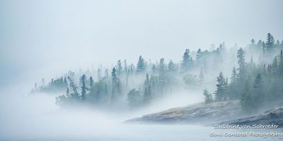 Foggy Lake Superior shoreline 1