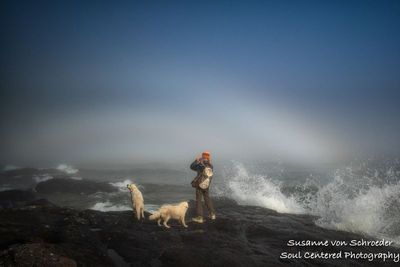 Fog Bow, Lake Superior with dogs