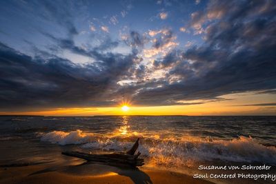 Lake Superior sunset with driftwood 1