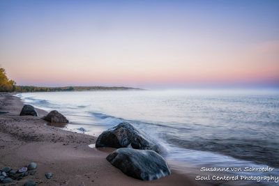 Lake Superior beach, colors of dawn, rocks