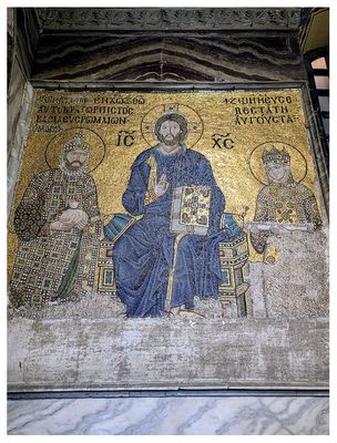 Emperor Constantine, Christ Pantocrator, and Empress Zoe mosaic