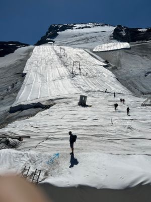 Up the covered glacier