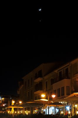 Port de Soller at Night with Moon