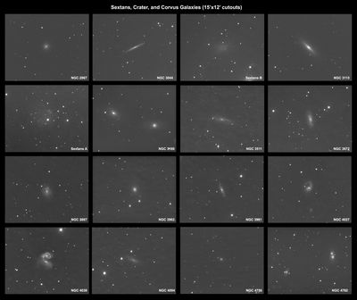 16 Galaxies In Sextans, Crater, and Corvus