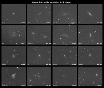 16 Galaxies In Sextans, Crater, and Corvus
