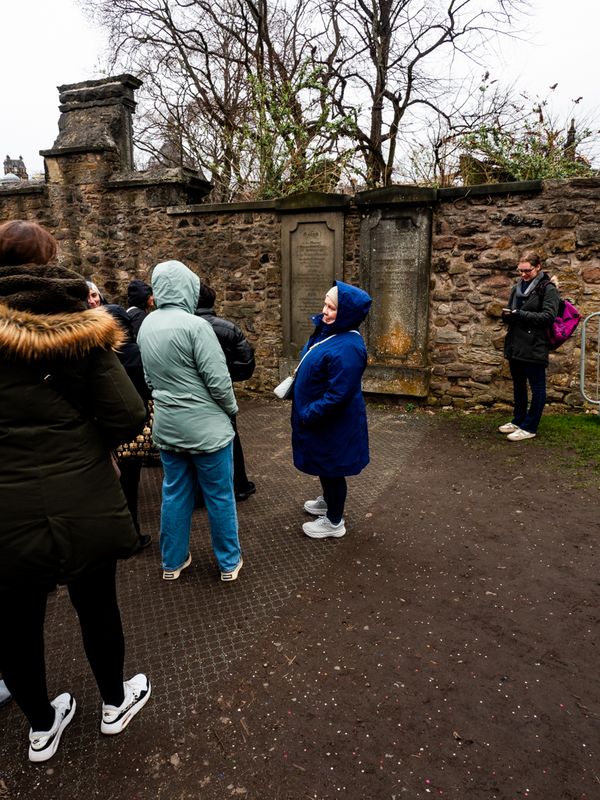 Tour group to Thomas Riddell's grave, inspiration to JK Rowling, Greyfriars Kirk, Edinburgh