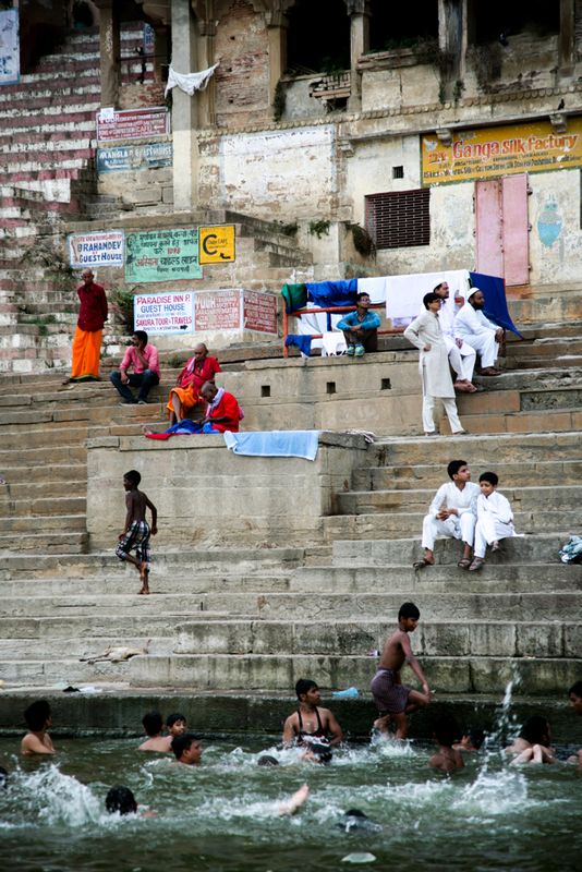 On a Ghat and in the Ganges, Varanasi, India