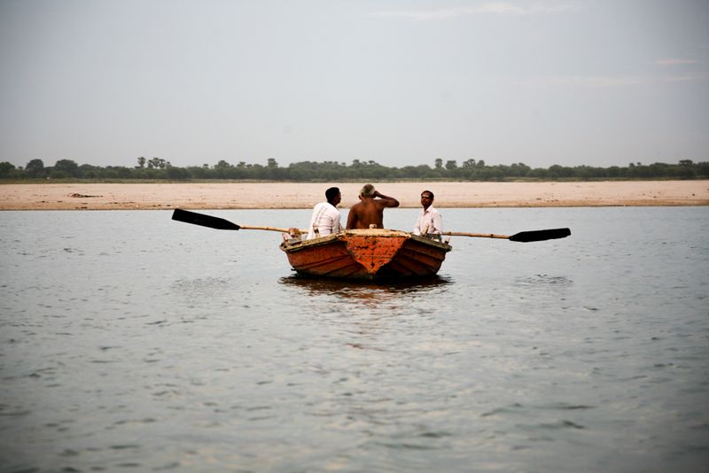 Four Men in a Boat, River Ganges, Varanasi, India