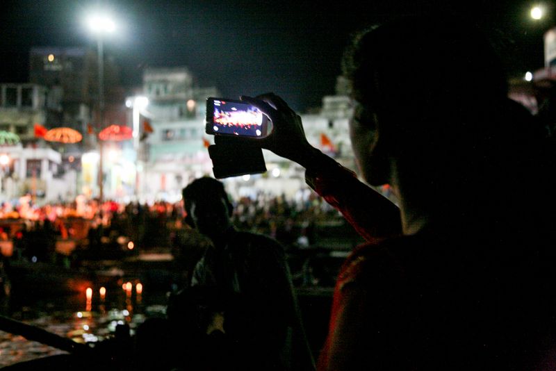 Ganga Aarti from the River Ganges, Varanasi, India