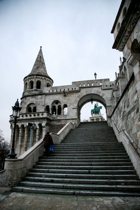 Climbing up Fisherman's Bastion, Budapest, Hungary