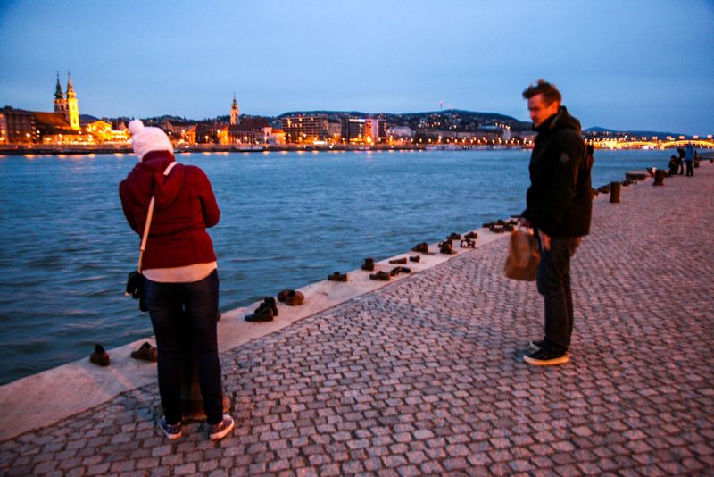 Standing with 'The Shoes on the Danube Bank', Budapest, Hungary