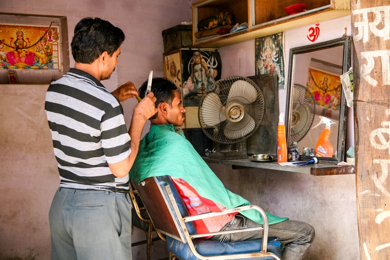 At the Hairdressers, Nimaj, India