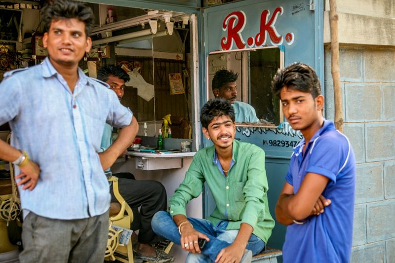 Boys at R.K. Barbershop, Nimaj, India