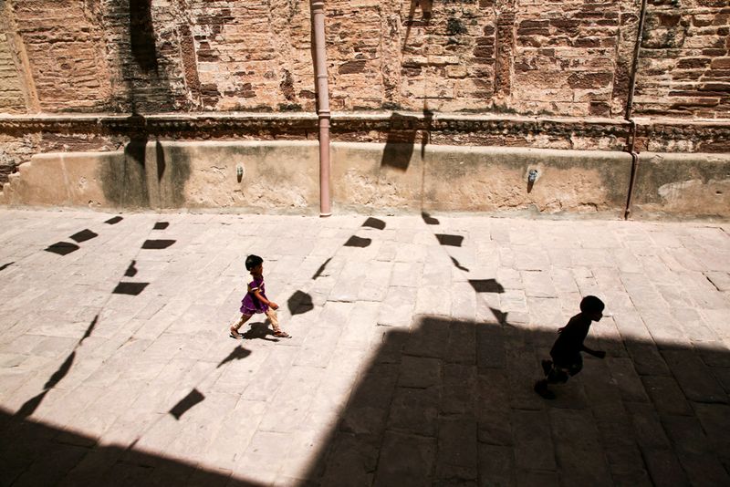 Shadows in the Mehrangarh Fort, the 'Fort of the Sun', Jodhpur, India