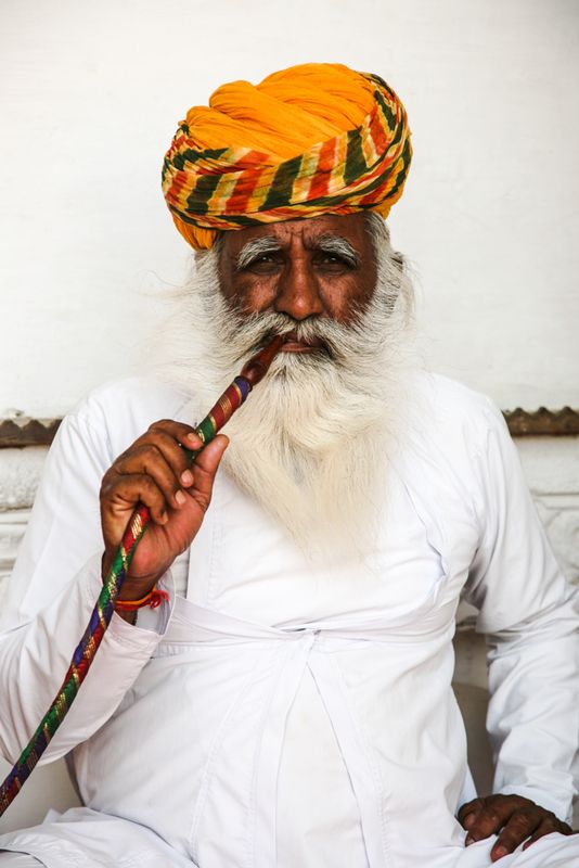 Rajasthani Man Smoking a Water Pipe, Mehrangarh Fort, Jodphur