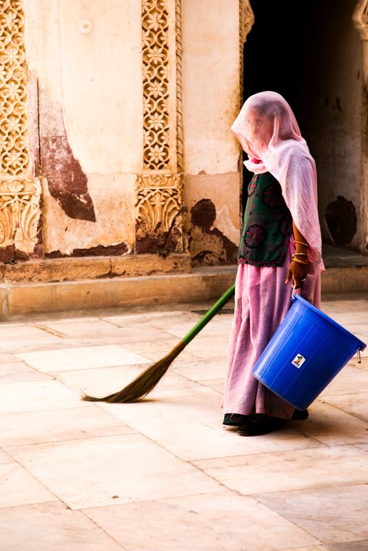 Sweeping the Floor of the Mehrangahr Fort, Jodhpur, India