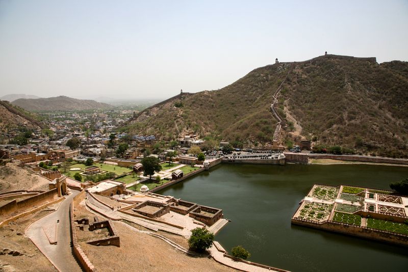 View of Maota Lake and Amber Fort Gardens, Jaipur, India