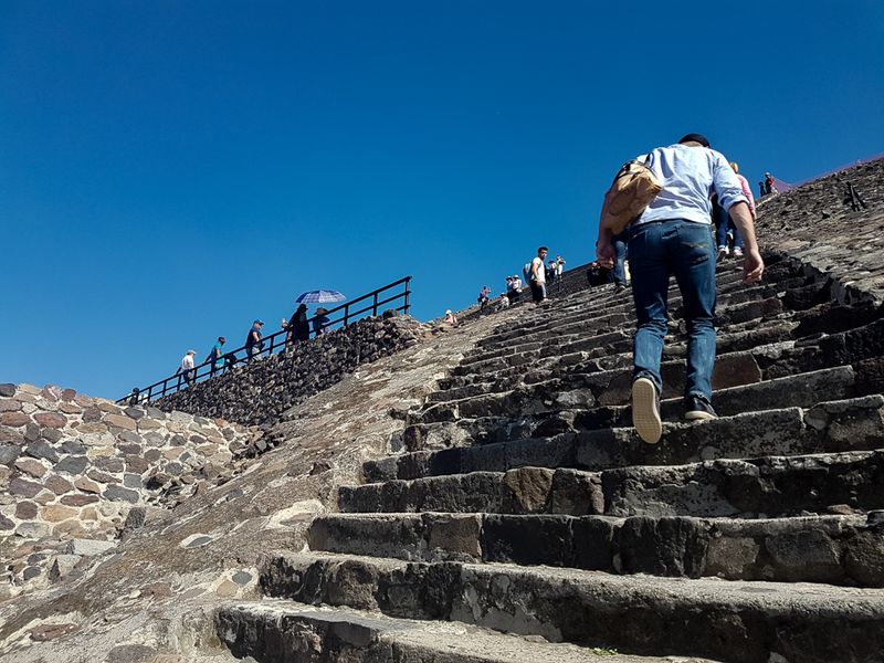 A Climb to the Top of the Pyramid of the Sun, Teotihuacán Archaeological Site, Mexico