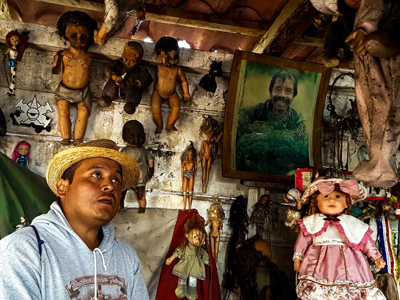 Framed Portrait of Barrera, Dolls and Tour Guide, La Isla de las Muecas, Xochimilco, Mexico City, Mexico