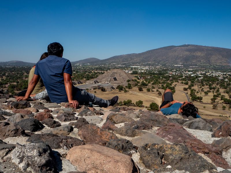 Sun Worship on the Pyramid of the Sun, Teotihuacán Archaeological Site, Mexico