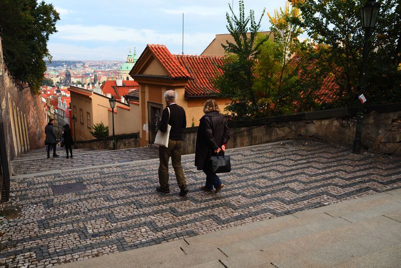 Couples Strolling Castle Stairs, Prague, Czechia