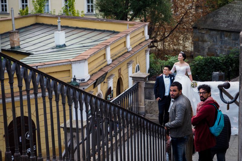 Bride, Groom and Tourists, Prague, Czechia