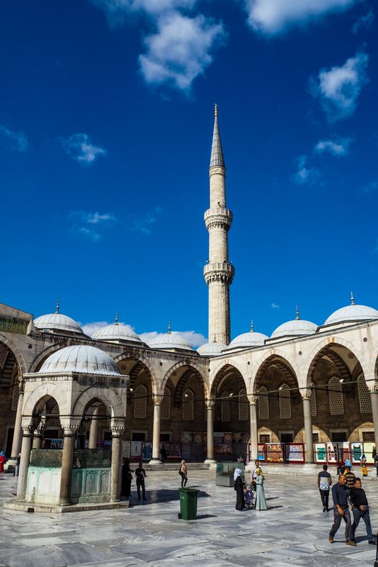 Blue Mosque Courtyard Beneath the Blue Sky, Istanbul, Turkey