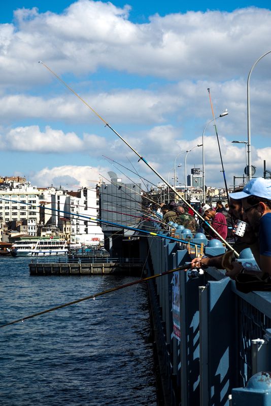 Spanning Two Continents, Fishing on the Bridge, Istanbul, Turkey