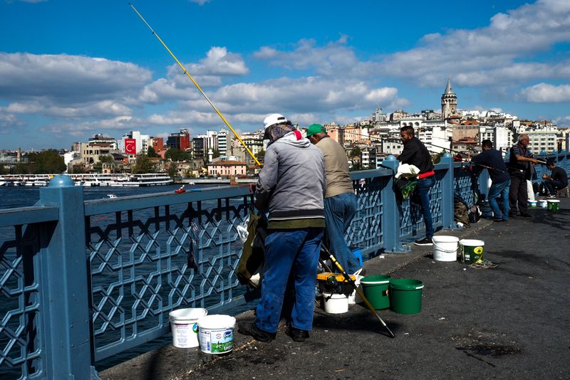 Fishermen Across the Galata Köprüsü, Istanbul, Turkey