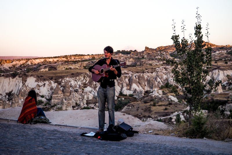 Busking at Sunset at the Top of the Town, Goreme, Cappadocia, Turkey