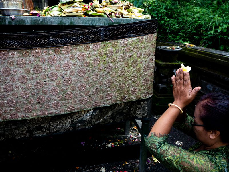 With a Flower She Worships, Ubud, Bali, Indonesia