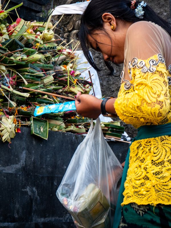 With a Bag of Her Offerings, Bali, Indonesia