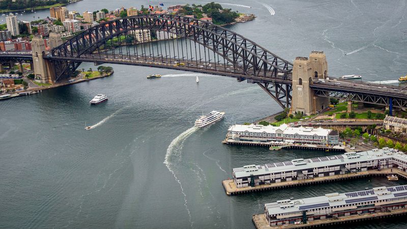 Sydney From a Helicopter - Walsh Bay and Sydney Harbour Bridge
