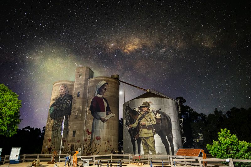 Silo Art under the setting Milky Way