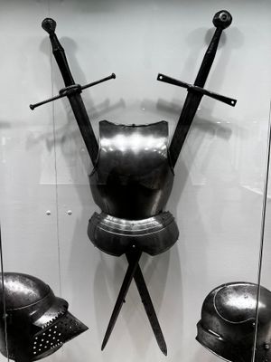 Within the Armory Exhibit, swords and armor from the Polish Middle Ages.