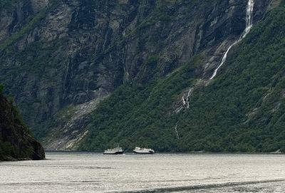 Boat crossing in Geiranger Fjord