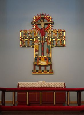 The altar and cross in the church of Kirkenes