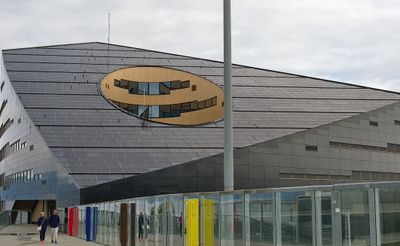 Modern building with solar collector