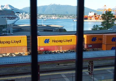 Container trains near the station and the passenger harbour