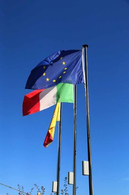 FLAGS OF THE EU, ITALY AND SICILY