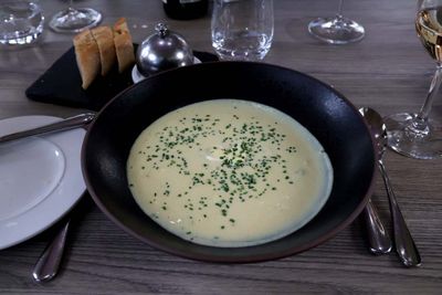 CELERIAC VELOUTE WITH GREEN APPLE PIECES AND CREME FRAICHE